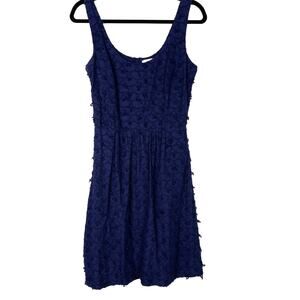 Vineyard Vines Navy Blue 2 Linen Textured Tassel Sleeveless Dress Scoop Neck